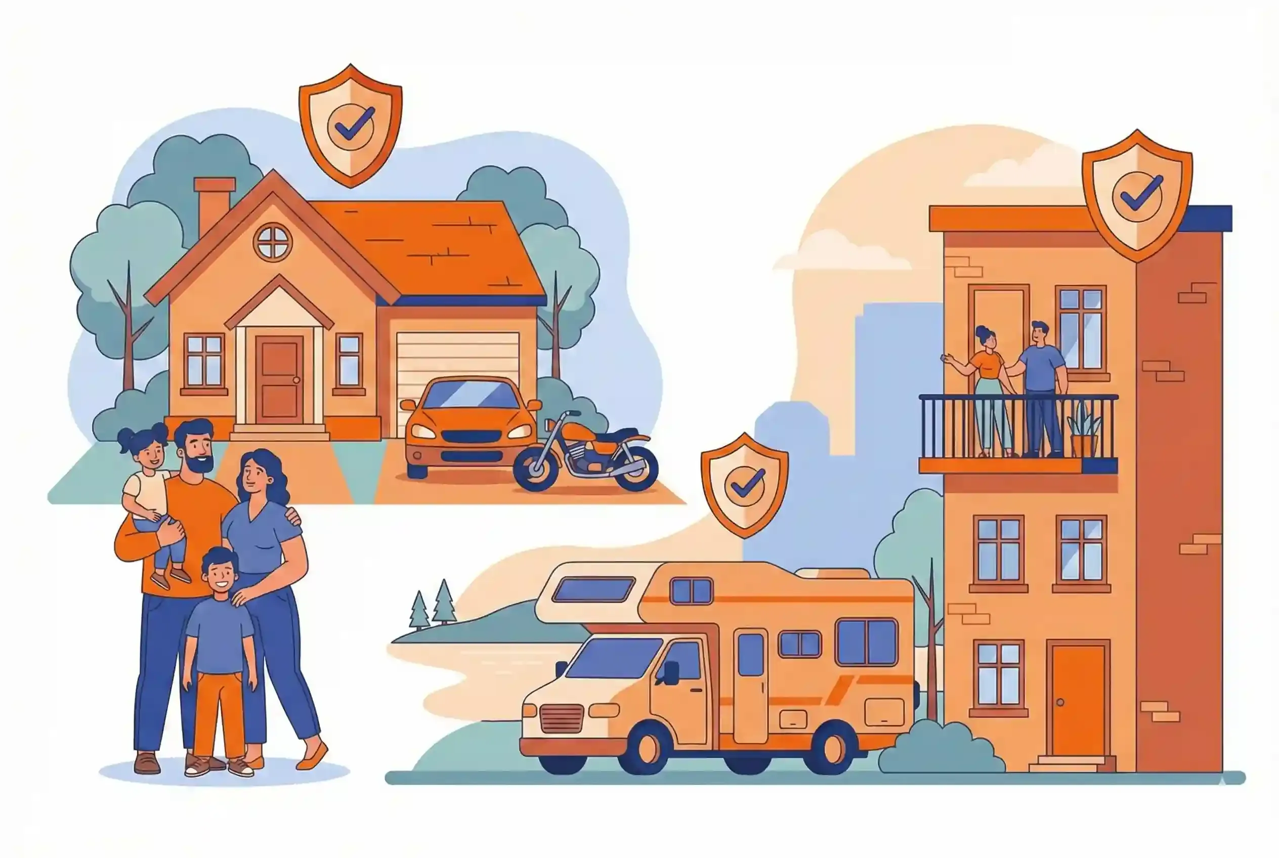 Family under a roof with a dog, symbolizing home insurance